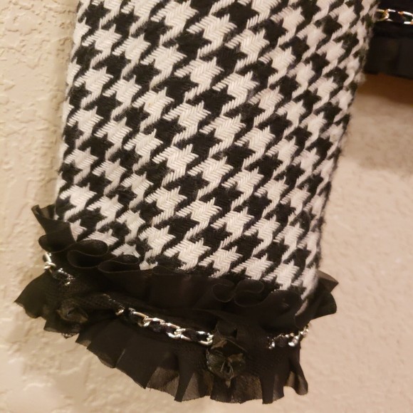 White House Black Market Houndstooth Blazer Chain Trim Hook Closure Size 4 - Picture 5 of 11